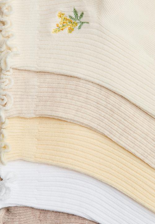 H&M - 5-pack ankle socks - beige/light yellow