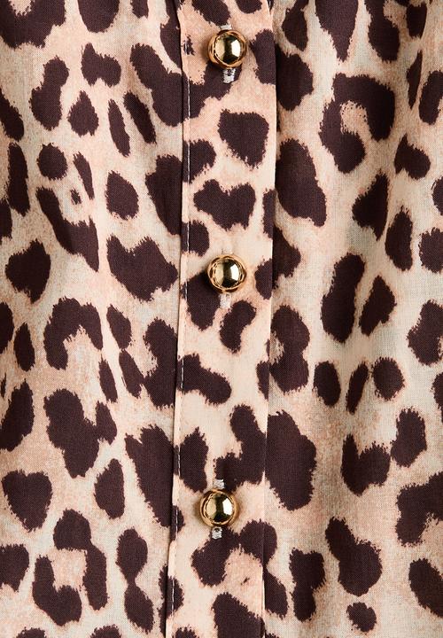 H&M - Tiered midi dress - light beige/leopard print