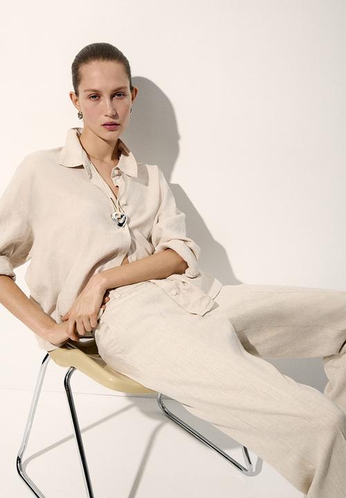 H&M - Linen-blend tailored trousers - light beige
