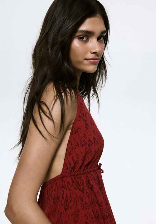 H&M - Viscose halterneck top - red/patterned