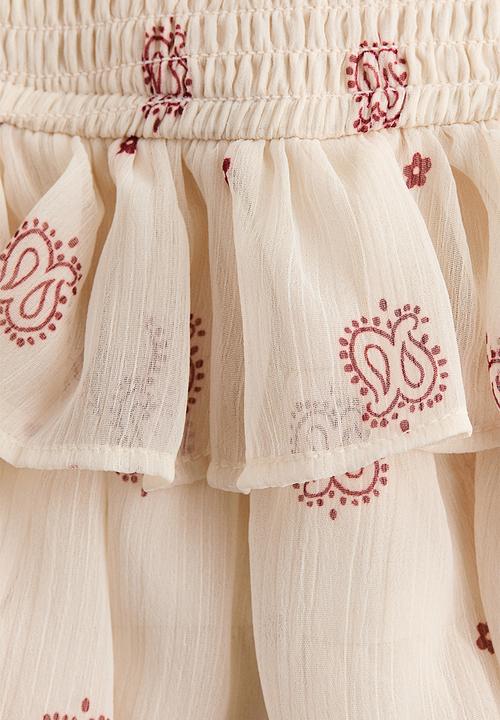 H&M - Tiered chiffon skirt - cream/paisley pattern