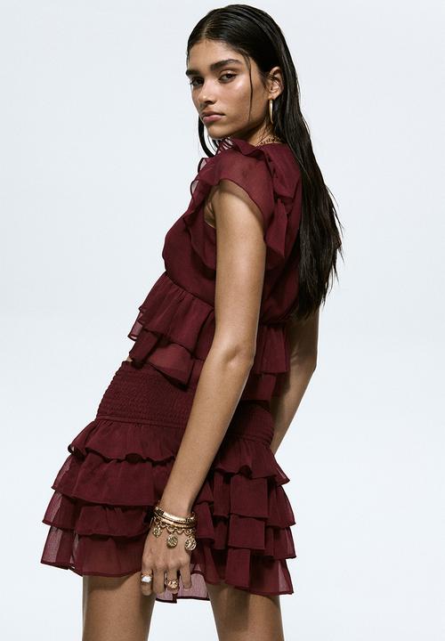 H&M - Tiered chiffon skirt - burgundy