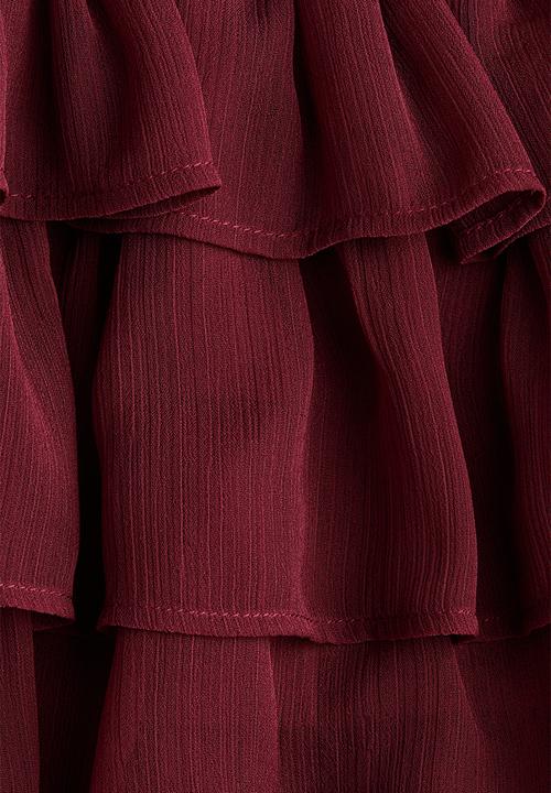 H&M - Tiered chiffon skirt - burgundy