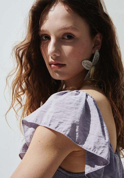 H&M - Flounced off-the-shoulder dress - light purple