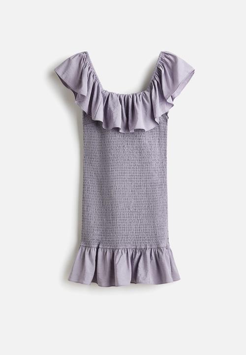 H&M - Flounced off-the-shoulder dress - light purple