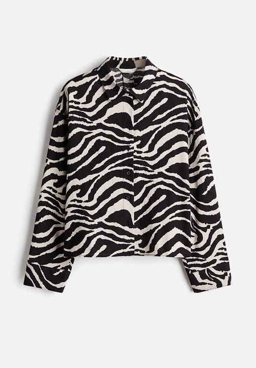 H&M - Linen-blend shirt - black/zebra print
