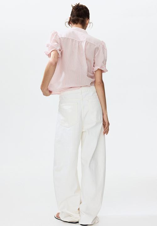 H&M - Puff-sleeved blouse - white/red striped