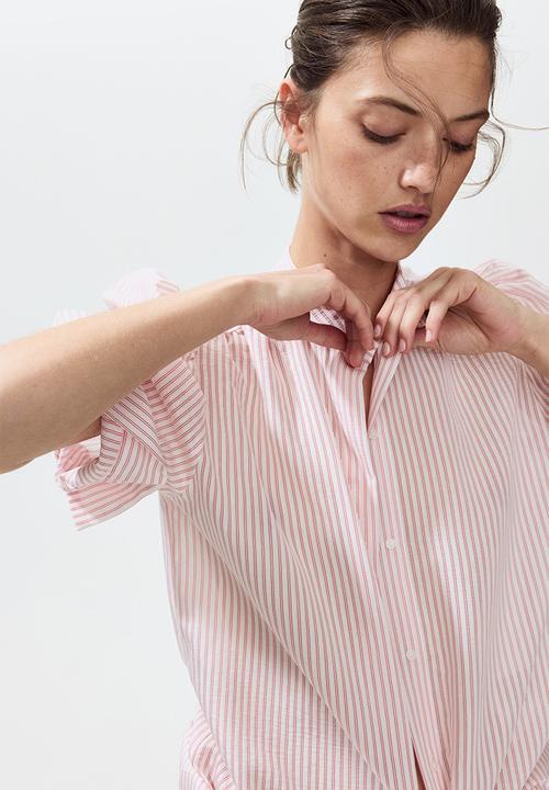 H&M - Puff-sleeved blouse - white/red striped