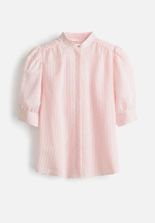 H&M - Puff-sleeved blouse - white/red striped