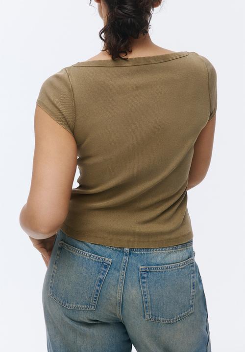 H&M - Rib-knit boat-neck top - khaki green