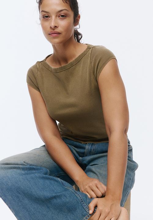H&M - Rib-knit boat-neck top - khaki green