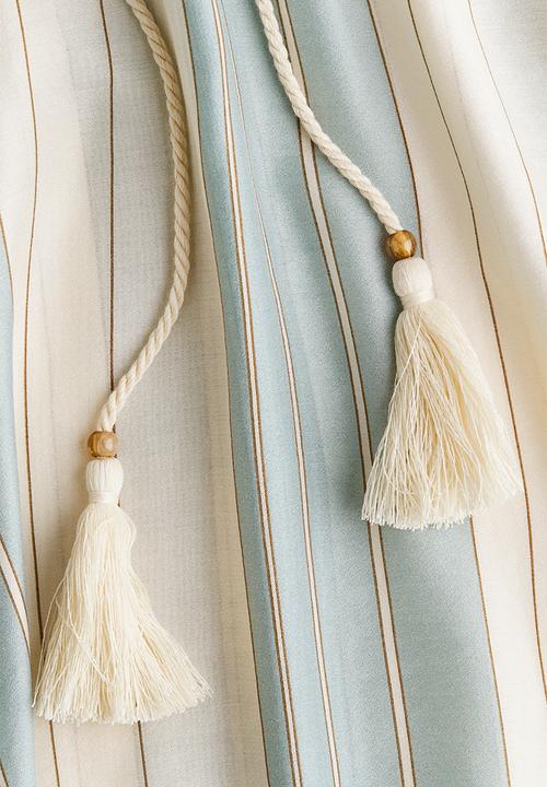 H&M - Oversized tie-belt dress - light beige/turquoise striped