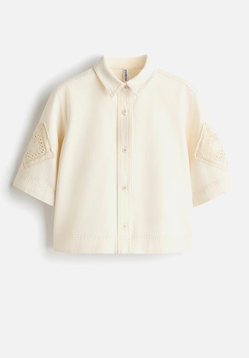 H&M - Short-sleeved denim shirt - cream