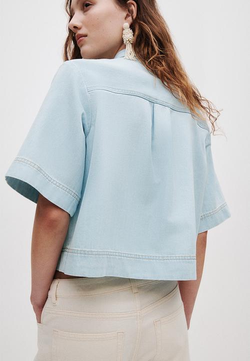 H&M - Short-sleeved denim shirt - light denim blue