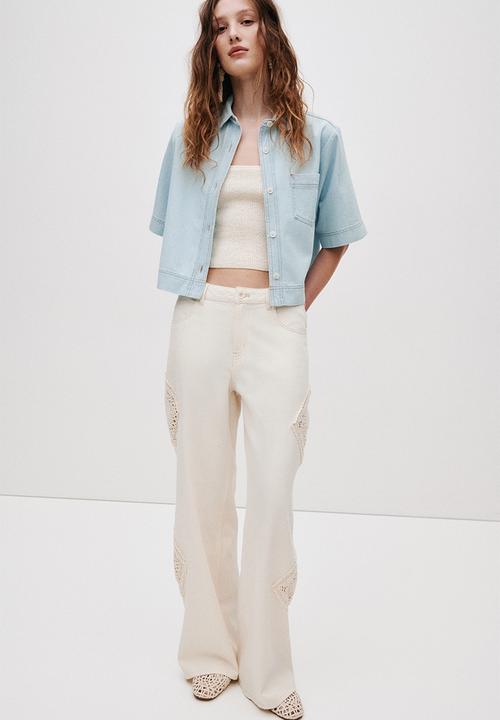 H&M - Short-sleeved denim shirt - light denim blue