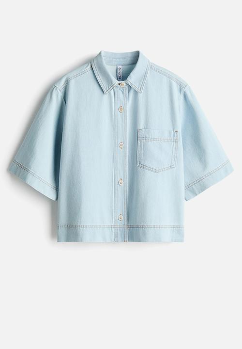 H&M - Short-sleeved denim shirt - light denim blue