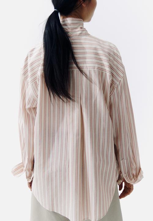 H&M - Oversized lyocell-blend shirt - light pink/striped