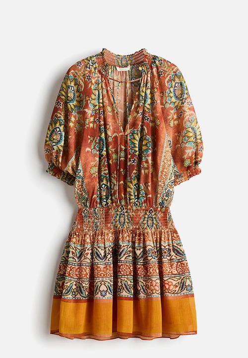 H&M - Oversized tunic dress - burnt orange/patterned