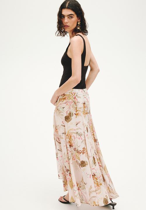 H&M - Flared viscose-blend skirt - light peach pink/floral