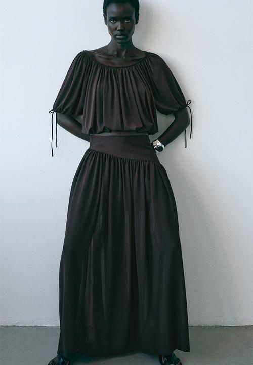 H&M - Draped drawstring-detail top - dark brown