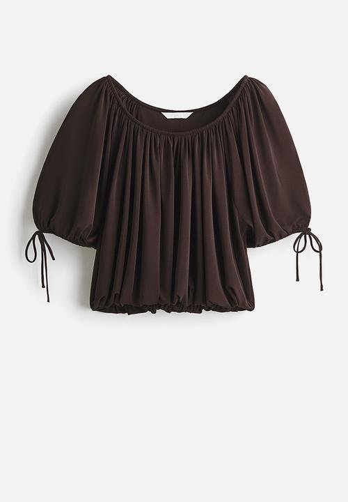 H&M - Draped drawstring-detail top - dark brown