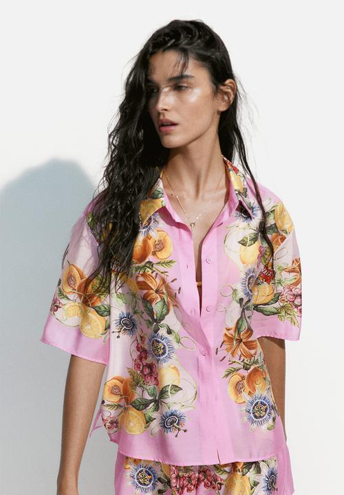 H&M - Oversized printed shirt - pink/lemons