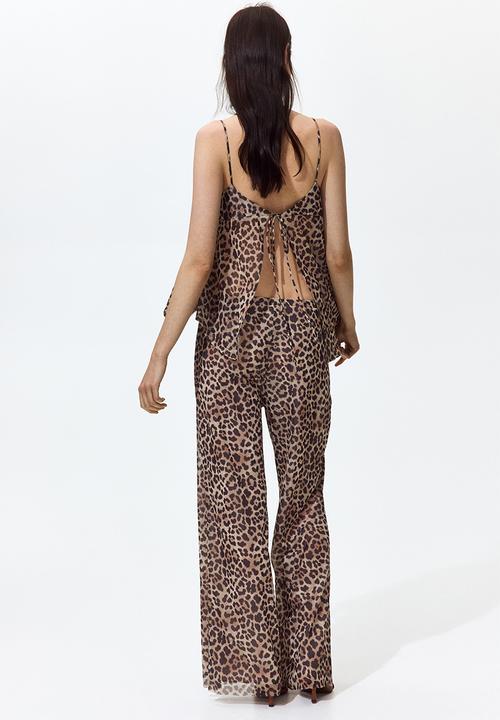 H&M - Mesh pull-on trousers - light beige/leopard print