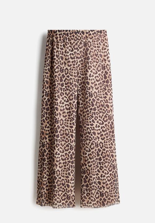 H&M - Mesh pull-on trousers - light beige/leopard print