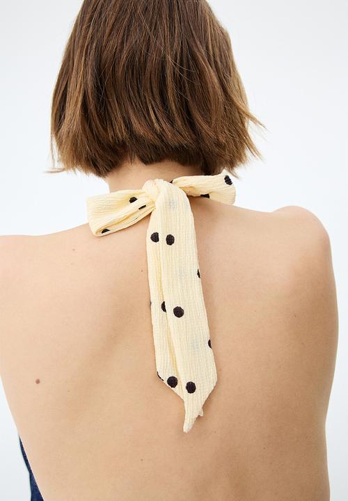 H&M - Peplum halterneck top - pale yellow/polka dot