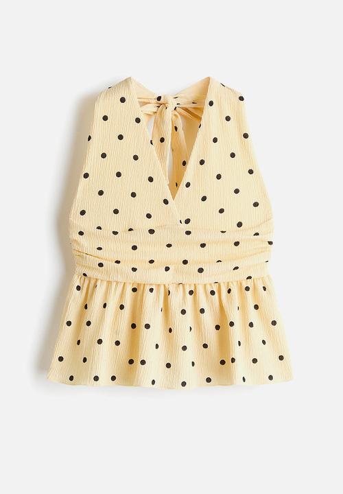 H&M - Peplum halterneck top - pale yellow/polka dot
