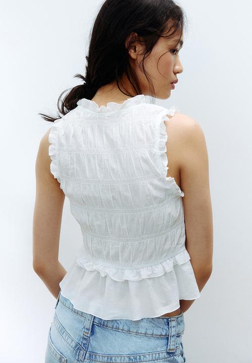 H&M - Tie-detail smocked top - cream