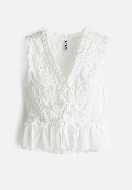 H&M - Tie-detail smocked top - cream
