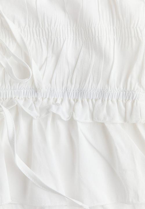 H&M - Tie-detail smocked top - cream