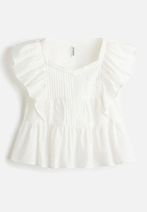 H&M - Frill-trimmed cotton top - white