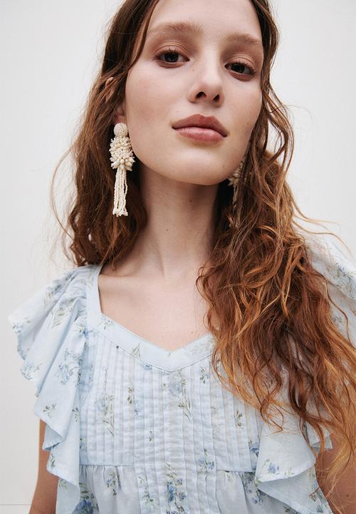 H&M - Frill-trimmed cotton top - light blue/floral
