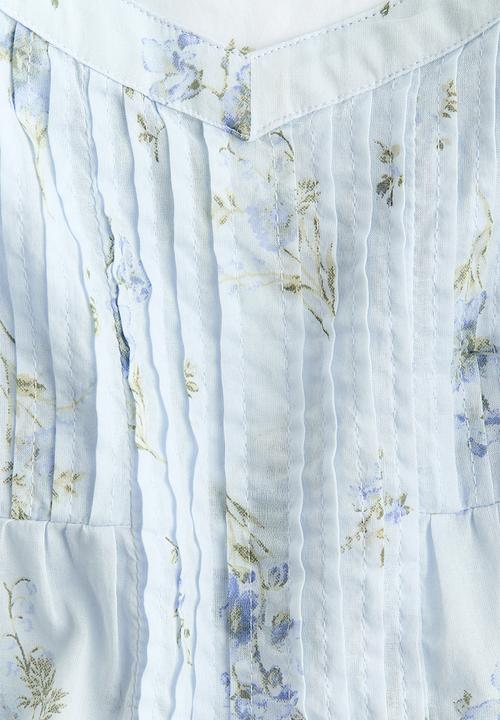 H&M - Frill-trimmed cotton top - light blue/floral