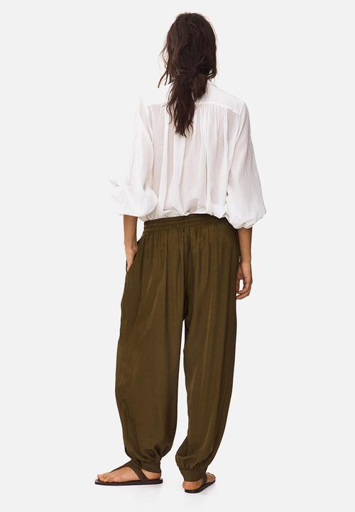 H&M - Balloon drawstring trousers - dark khaki green
