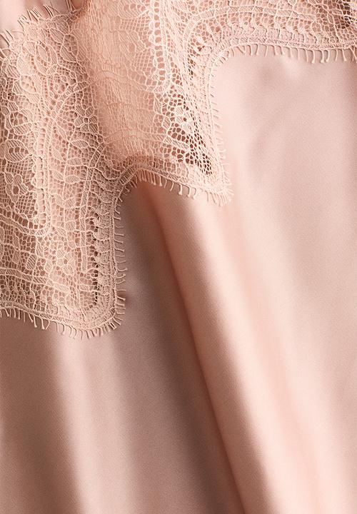 H&M - Lace-trimmed strappy satin top - light dusty pink