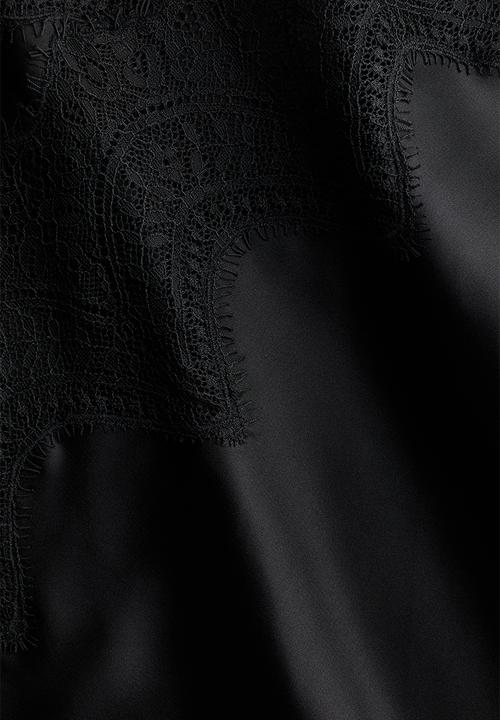 H&M - Lace-trimmed strappy satin top - black