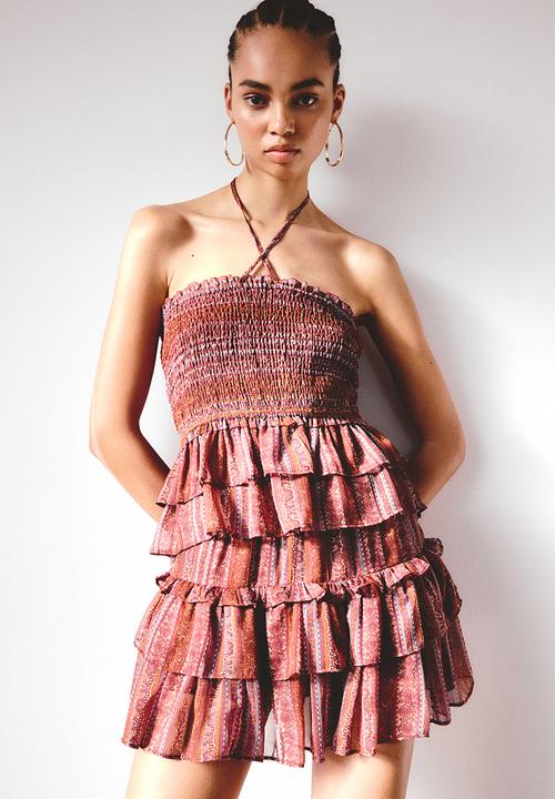 H&M - Tiered chiffon mini skort - orange/paisley pattern