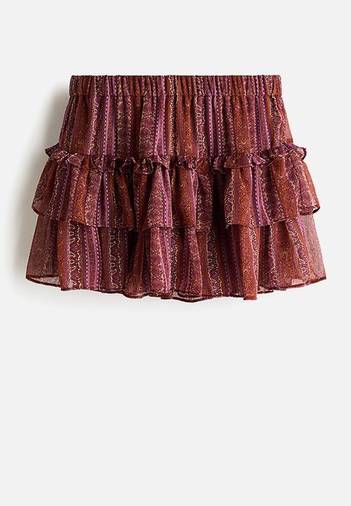 H&M - Tiered chiffon mini skort - orange/paisley pattern