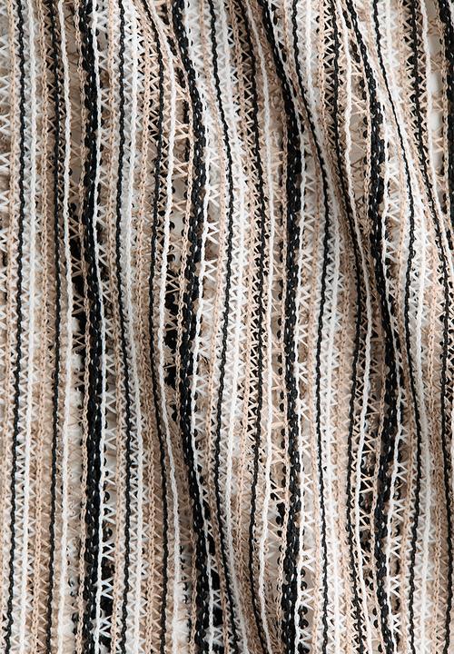 H&M - Wide hole-knit trousers - light beige/black striped