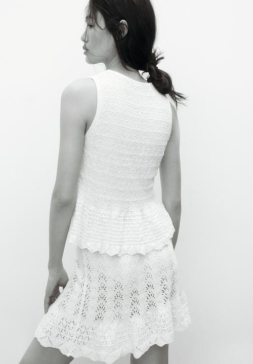 H&M - Pointelle-knit peplum top - cream