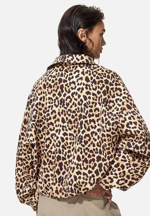 H&M - Oversized bubble-hem jacket - beige/leopard print