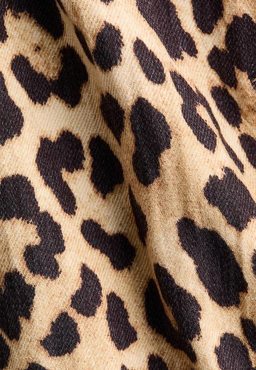 H&M - Oversized bubble-hem jacket - beige/leopard print