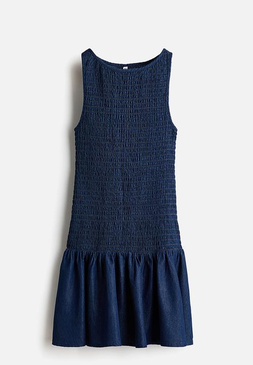 H&M - Smocked denim dress - dark denim blue