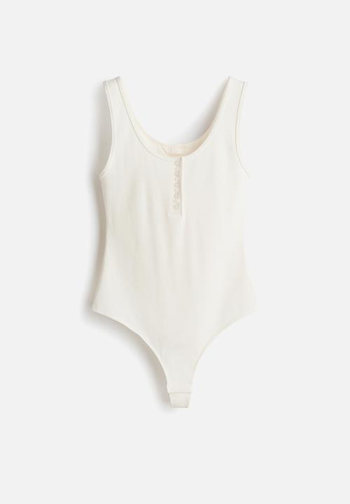 H&M - Ribbed thong body - white