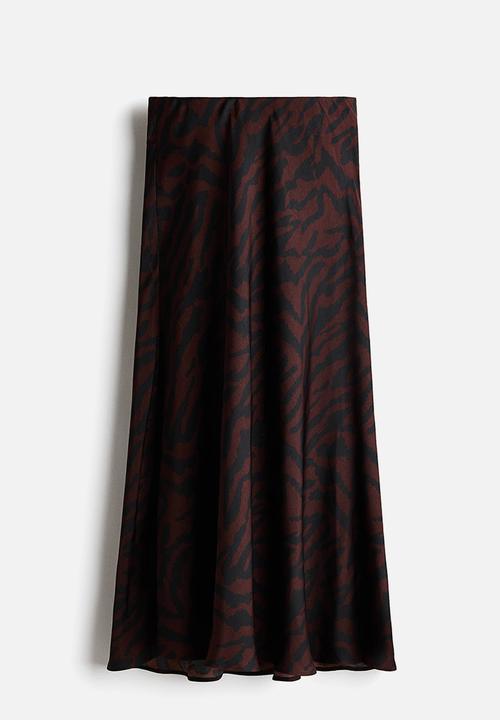 H&M - Maxi slip skirt - dark brown/zebra print