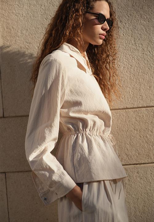 H&M - Zip-through peplum shirt - light beige