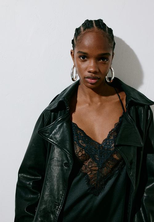 H&M - Lace-trimmed satin dress - black